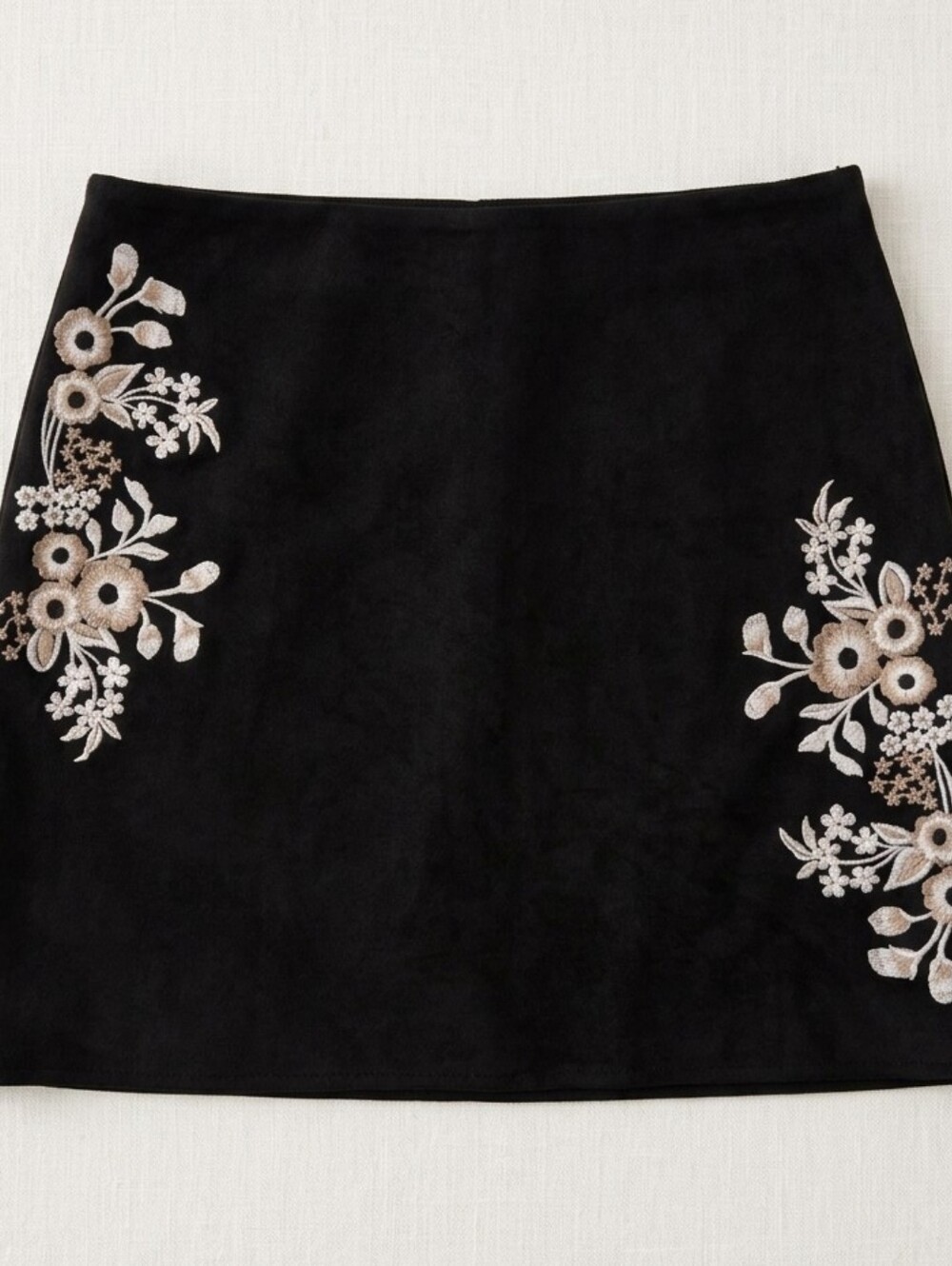 Black Floral Embroidered Skirt